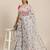 Grey printed organza ethnic saree with blouse piece