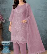 Lavender chiffon semi stitched suit with embroidery thread & khatli work