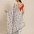 Grey printed organza ethnic saree with blouse piece