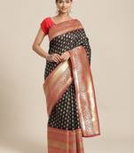 Black woven art silk traditional saree with blouse piece