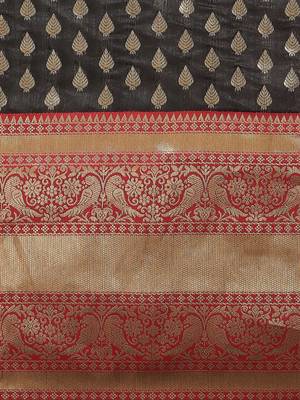 Black woven art silk traditional saree with blouse piece 3