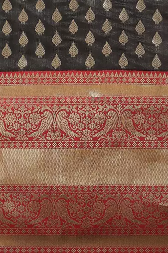 Black woven art silk traditional saree with blouse piece