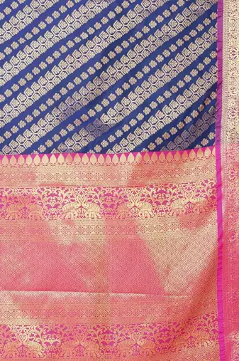 Navy blue woven art silk traditional saree with blouse piece