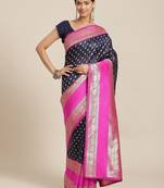Navy blue woven art silk traditional saree with blouse piece