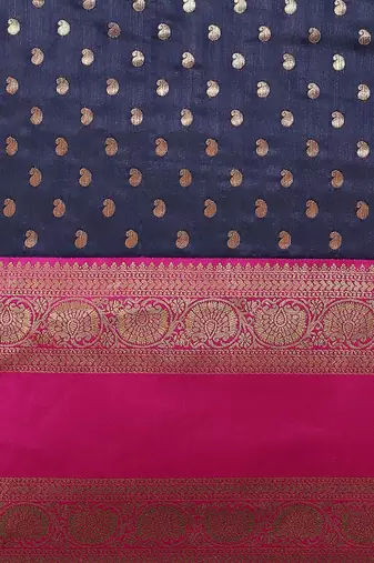 Navy blue woven art silk traditional saree with blouse piece