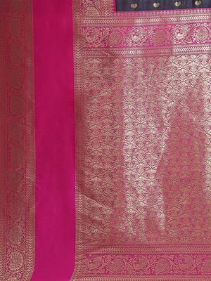 Navy blue woven art silk traditional saree with blouse piece 4