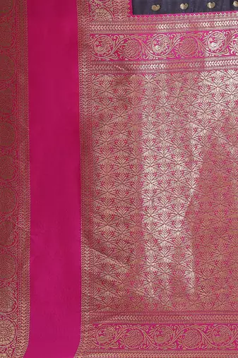 Navy blue woven art silk traditional saree with blouse piece