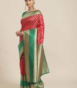 Red woven art silk traditional saree with blouse piece