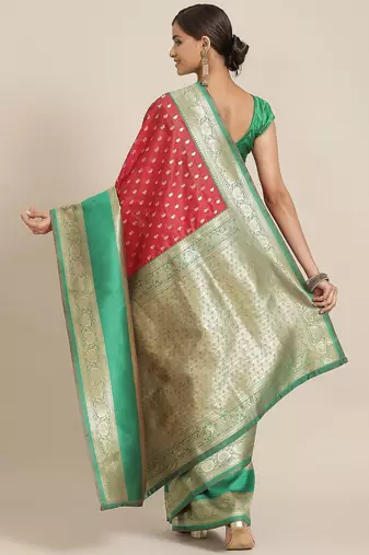 Red woven art silk traditional saree with blouse piece