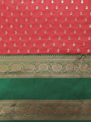 Red woven art silk traditional saree with blouse piece 3