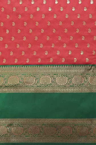 Red woven art silk traditional saree with blouse piece
