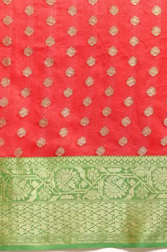 Red woven art silk traditional saree with blouse piece