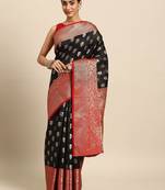 Black woven art silk traditional saree with blouse piece