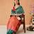 Turquoise woven silk blend ethnic saree with blouse piece