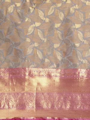 Grey woven cotton blend traditional saree with blouse piece 4