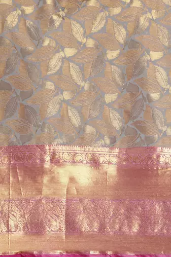 Grey woven cotton blend traditional saree with blouse piece