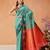 Turquoise woven silk blend ethnic saree with blouse piece