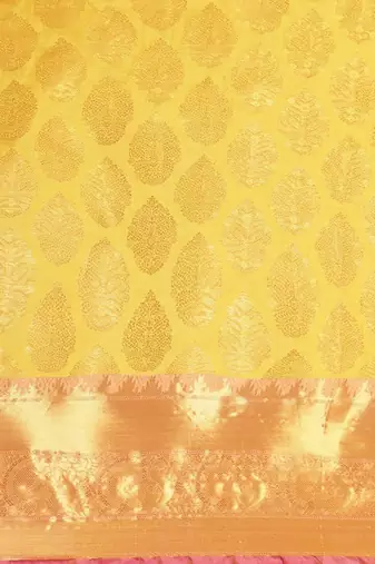 Yellow woven cotton blend traditional saree with blouse piece