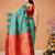 Turquoise woven silk blend ethnic saree with blouse piece
