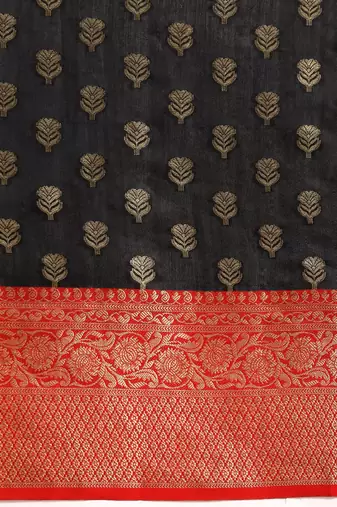 Black woven art silk traditional saree with blouse piece