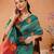 Turquoise woven silk blend ethnic saree with blouse piece