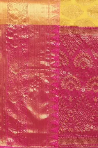 Yellow woven cotton blend traditional saree with blouse piece