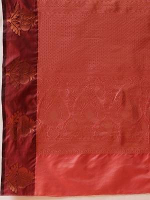 Turquoise woven silk blend ethnic saree with blouse piece 5