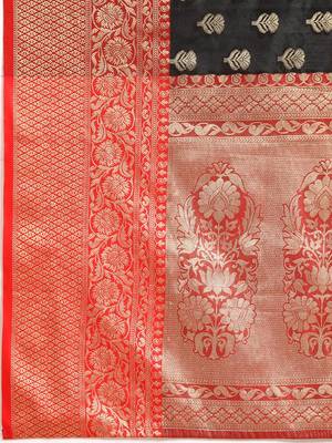 Black woven art silk traditional saree with blouse piece 5