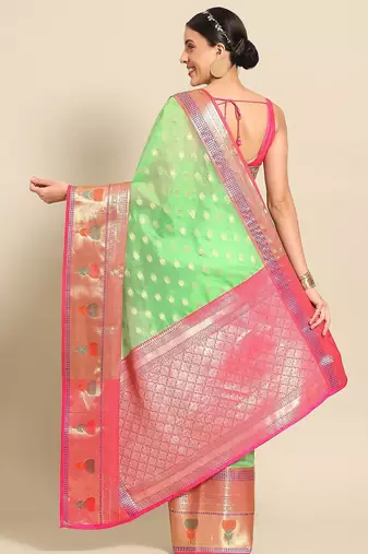 Green woven art silk traditional saree with blouse piece