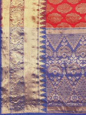Red woven cotton blend traditional saree with blouse piece 5
