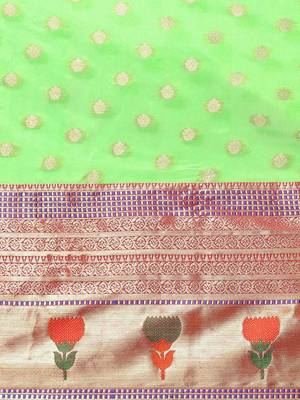 Green woven art silk traditional saree with blouse piece 3