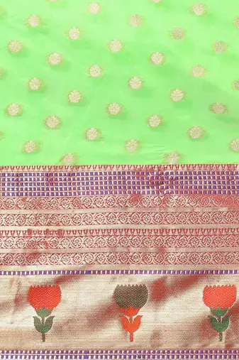 Green woven art silk traditional saree with blouse piece