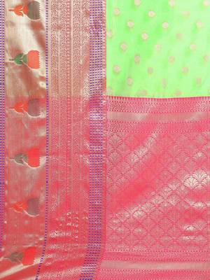 Green woven art silk traditional saree with blouse piece 4