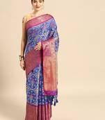 Blue woven art silk traditional saree with blouse piece