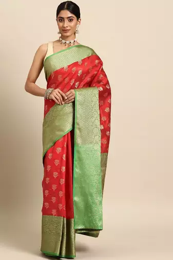 Red woven art silk traditional saree with blouse piece