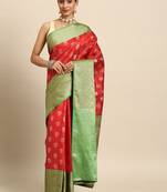 Red woven art silk traditional saree with blouse piece