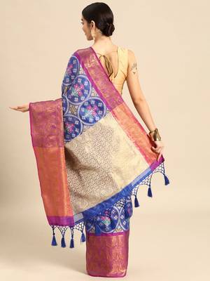 Blue woven art silk traditional saree with blouse piece 2