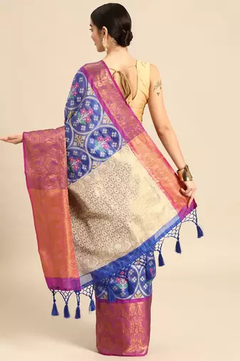Blue woven art silk traditional saree with blouse piece