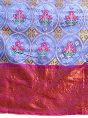 Blue woven art silk traditional saree with blouse piece 3