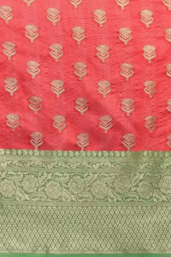 Red woven art silk traditional saree with blouse piece