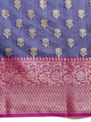 Navy blue woven art silk traditional saree with blouse piece 4