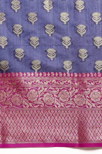 Navy blue woven art silk traditional saree with blouse piece