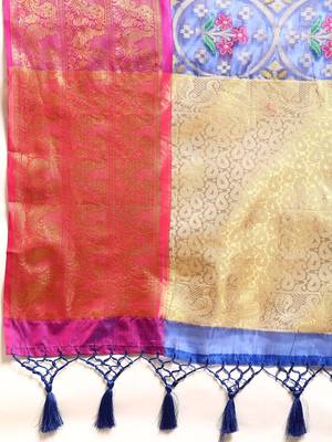 Blue woven art silk traditional saree with blouse piece 4