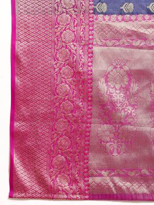 Navy blue woven art silk traditional saree with blouse piece 5