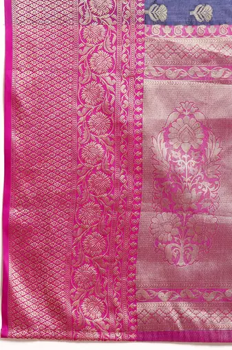 Navy blue woven art silk traditional saree with blouse piece