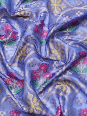 Blue woven art silk traditional saree with blouse piece 5