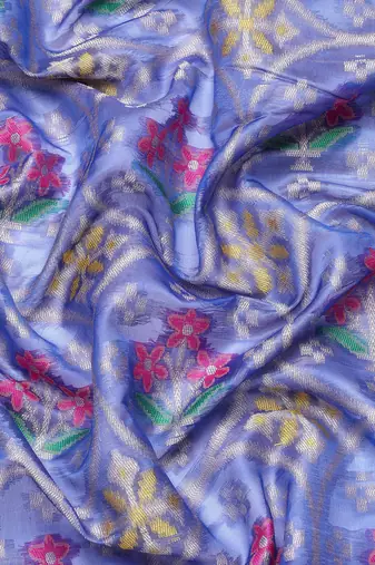 Blue woven art silk traditional saree with blouse piece