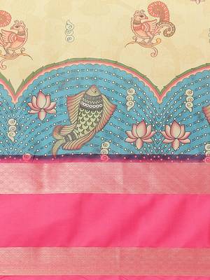 Beige printed art silk ethnic saree with blouse piece 3