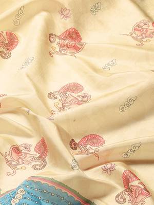 Beige printed art silk ethnic saree with blouse piece 5