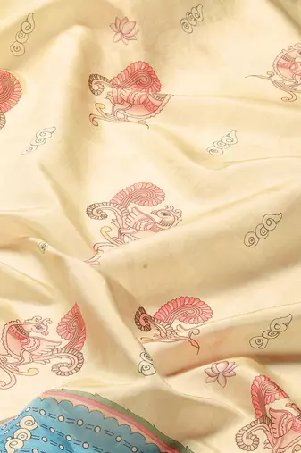 Beige printed art silk ethnic saree with blouse piece